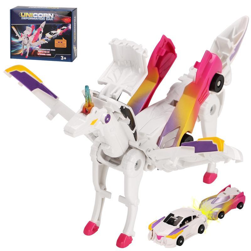 Transform car toys into magical flying dinosaur and unicorns!2Pcs Transforming Car-Robot for Kids, Automatic Deformation