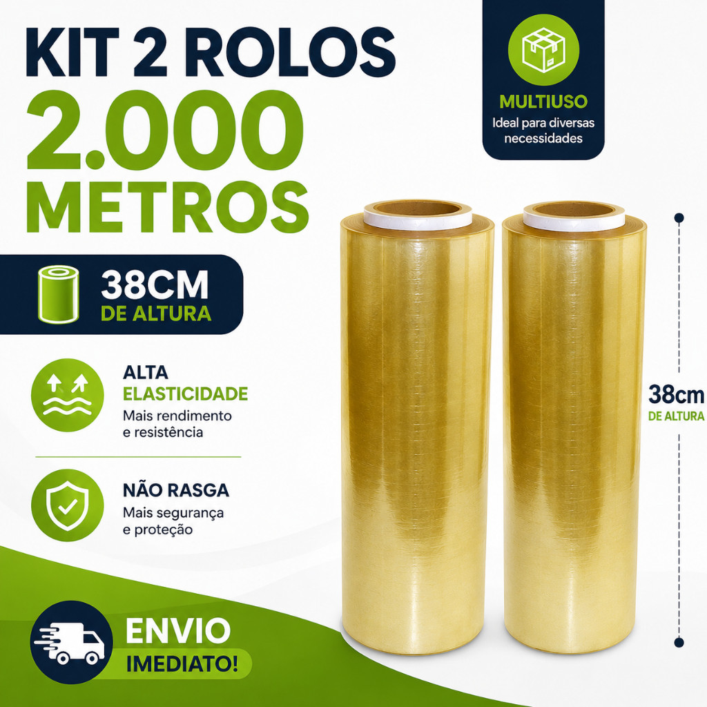 Kit 2 Rolos Bobina Plastico Filme Premium Pvc Esticavel Resistente 38cm X 1000m - 1.000m (1 uni)