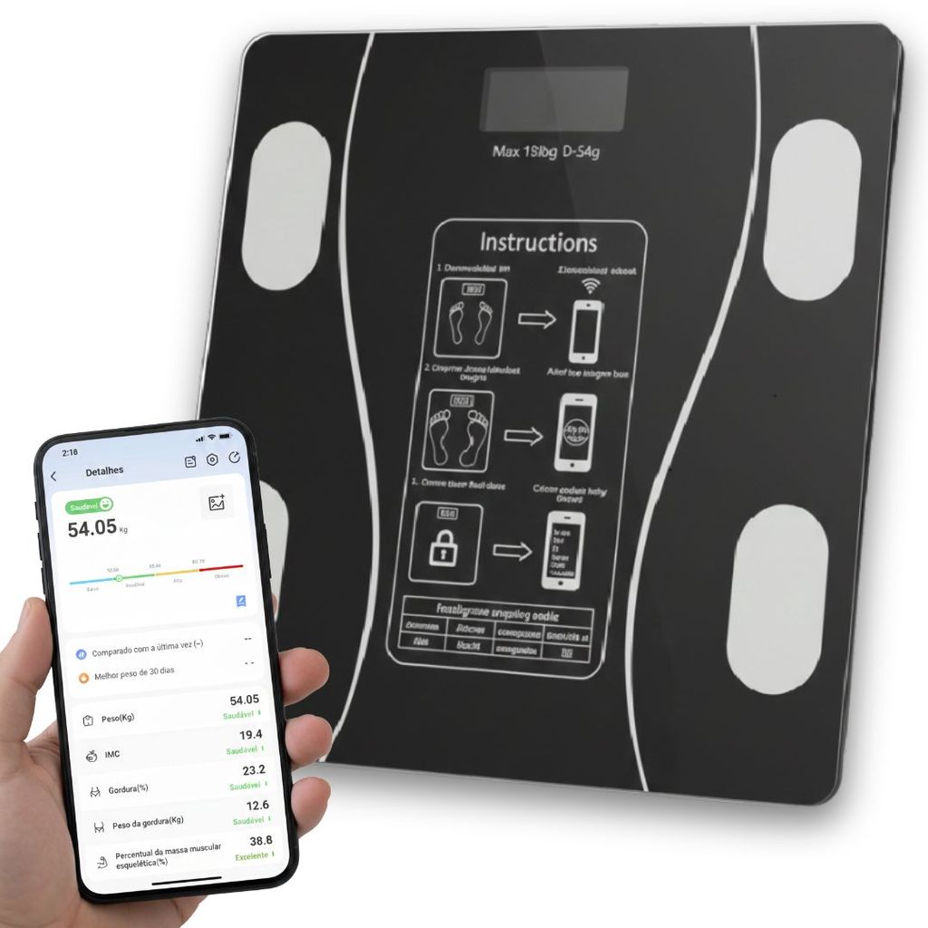 BALANÇA DOMESTICA DE PESAGEM CORPORAL 180KG COM BLUETOOTH