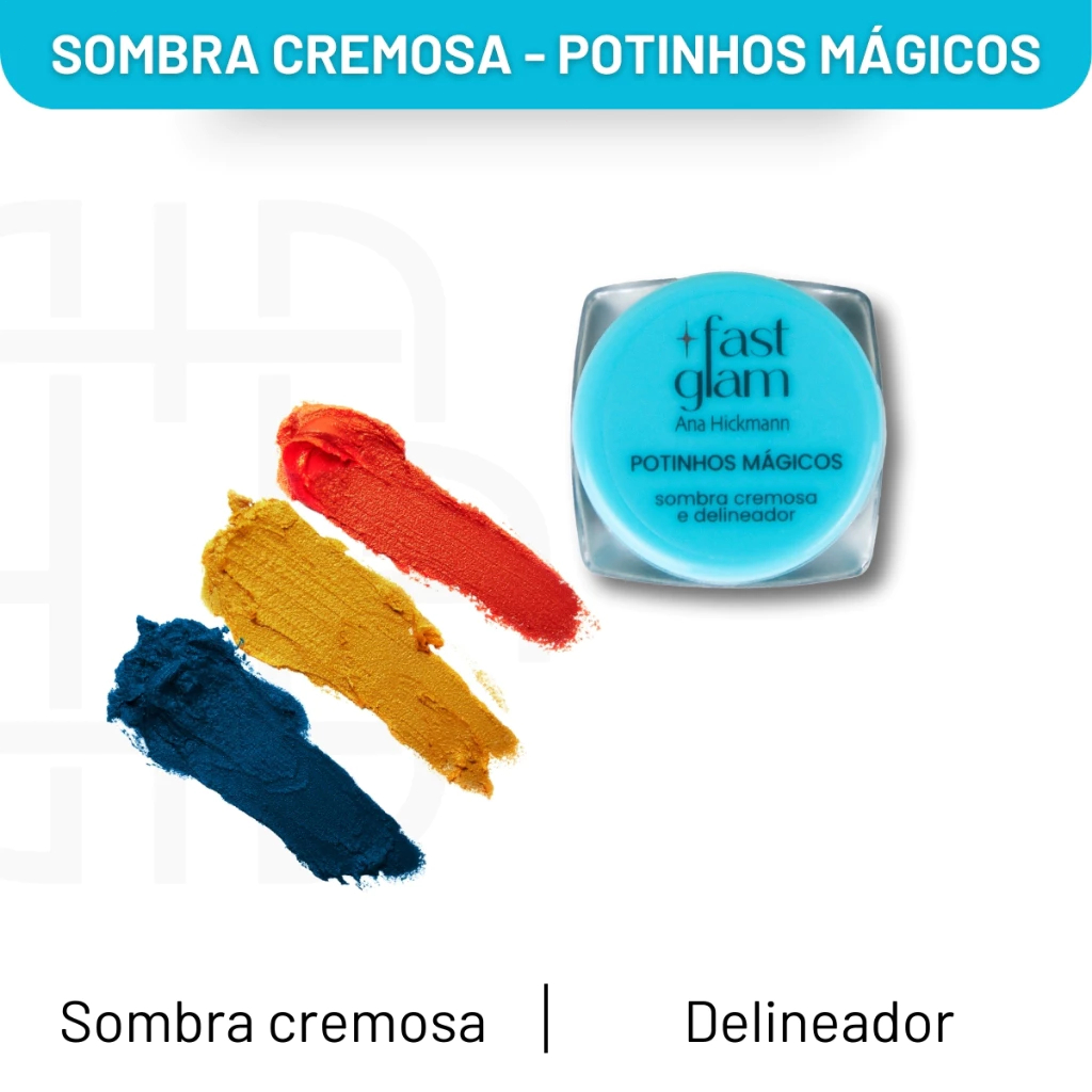 Ana Hickmann Potinhos Mágicos Fast Glam Sombra Cremosa e Delineador 11 Cores Matte Metalizada Glitter Vegano