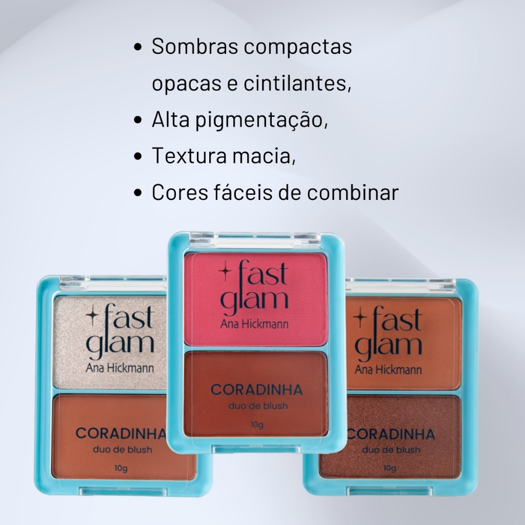 Ana Hickmann Fast Glam Kit 3 Maquiagens Duo Blush Sombra Cremosa Delineador Balm Labial