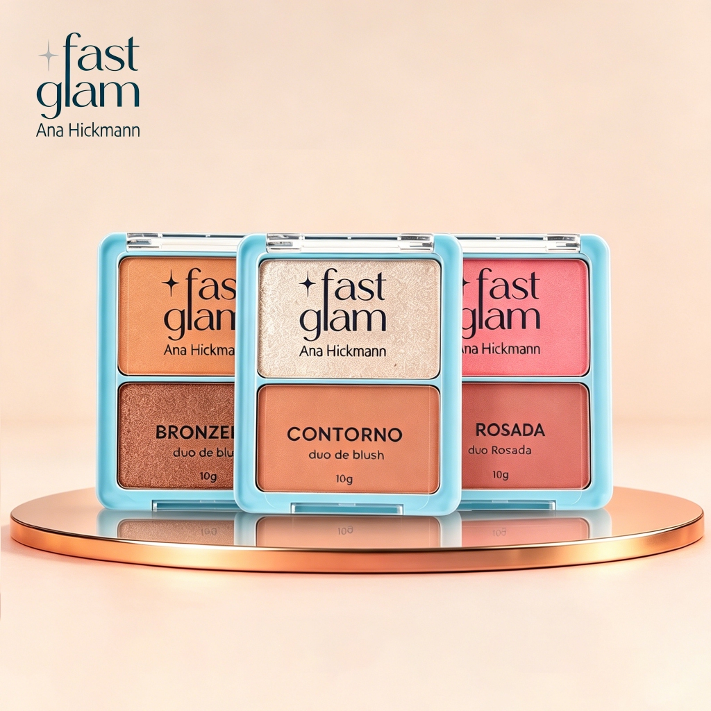 Ana Hickmann Fast Glam Duo de Blush 2 em 1 | Blush + Contorno | Cor e Glow Natural para o Rosto