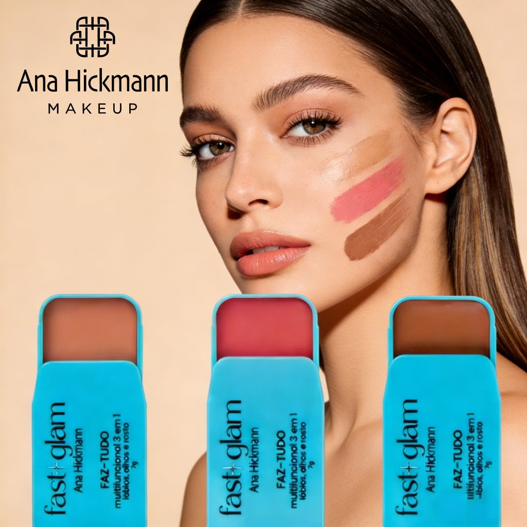 Blush 3 em 1 Ana Hickmann Fast Glam | Lábios, Olhos e Rosto | Maquiagem Multifuncional