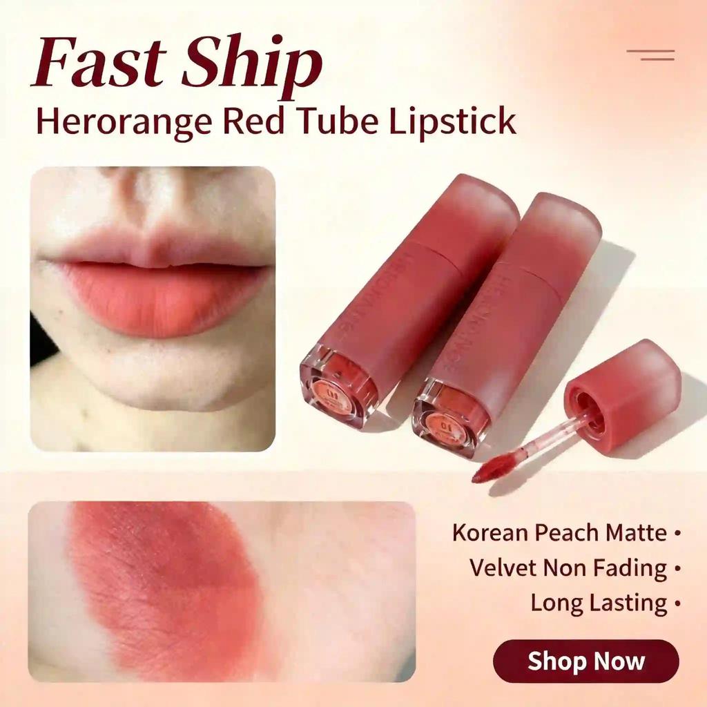 Fast Shipherorange Red Tube Coreano Pêssego Fosco Veludo Batom Não Desbotado Para Mulheres