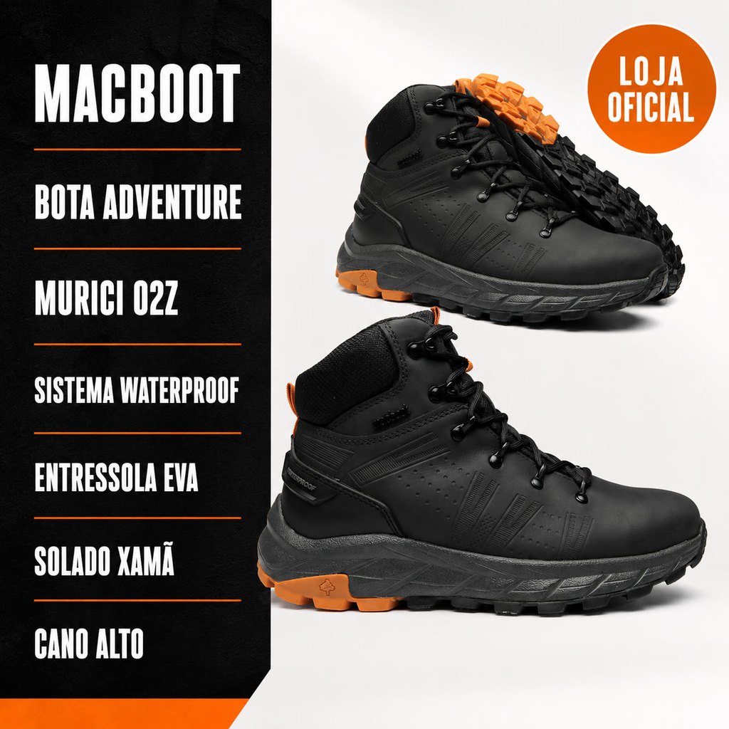 Bota Unissex Adventure Cano Alto Macboot Murici 02Z Couro Impermeável À Prova D'Água Trilha Trabalho