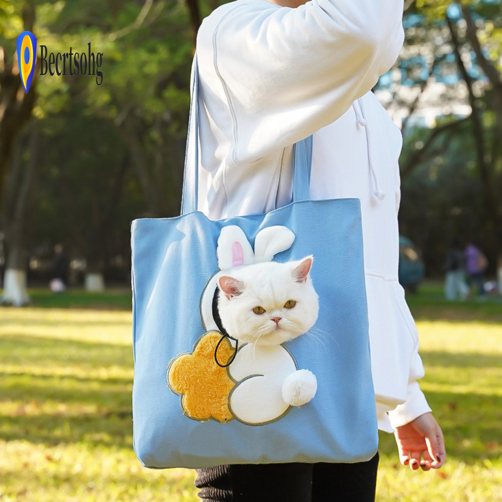 Pet Carrier Bag for Cats Cute Cartoon Portable Cat with Peek Window Safety Buckle Design – Lightweight Fabric for Smal