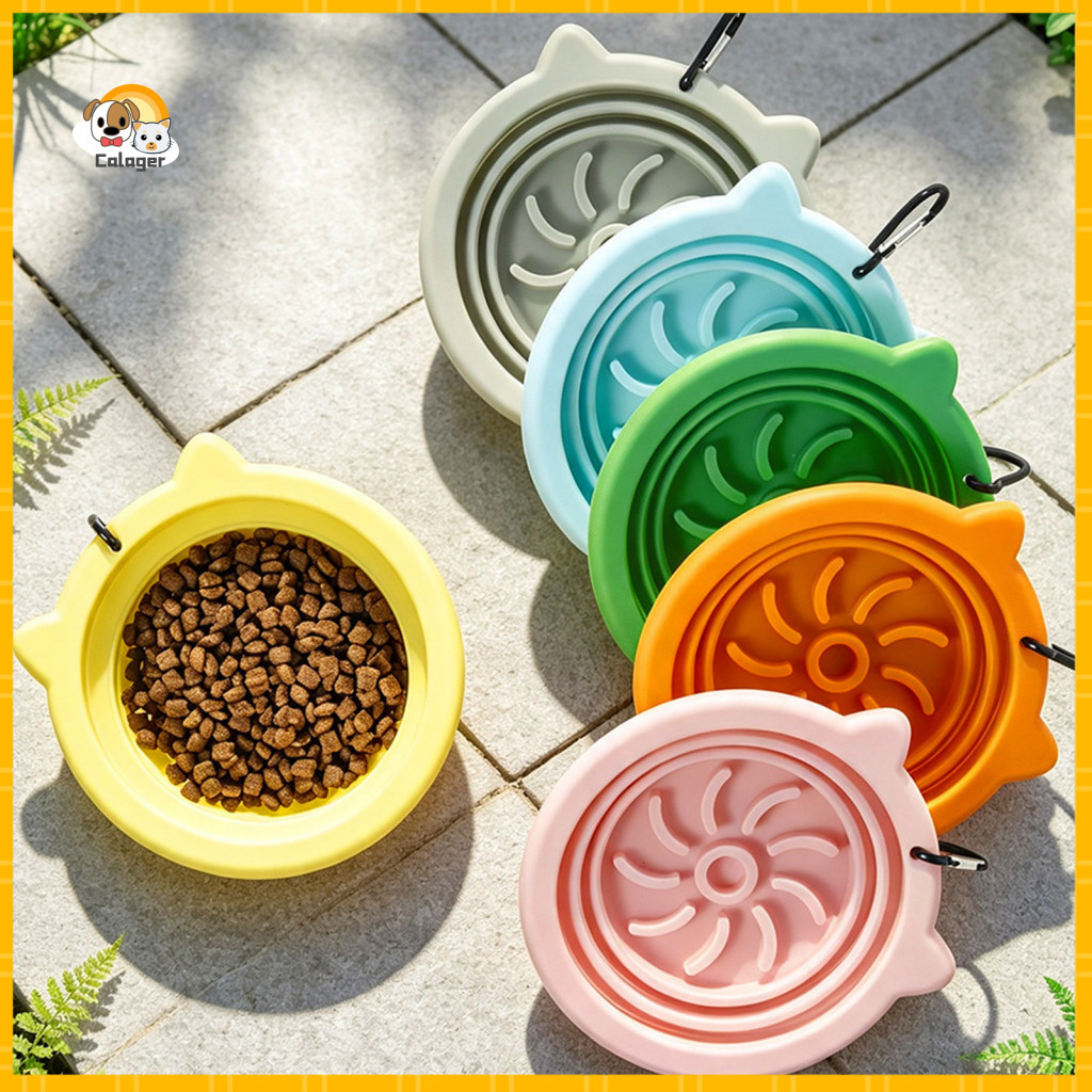 Portable Dog Feeder Collapsible Pet Bowl Silicone with Carabiner Clip – Slow Travel Dish for Hiking Camping Backpackin