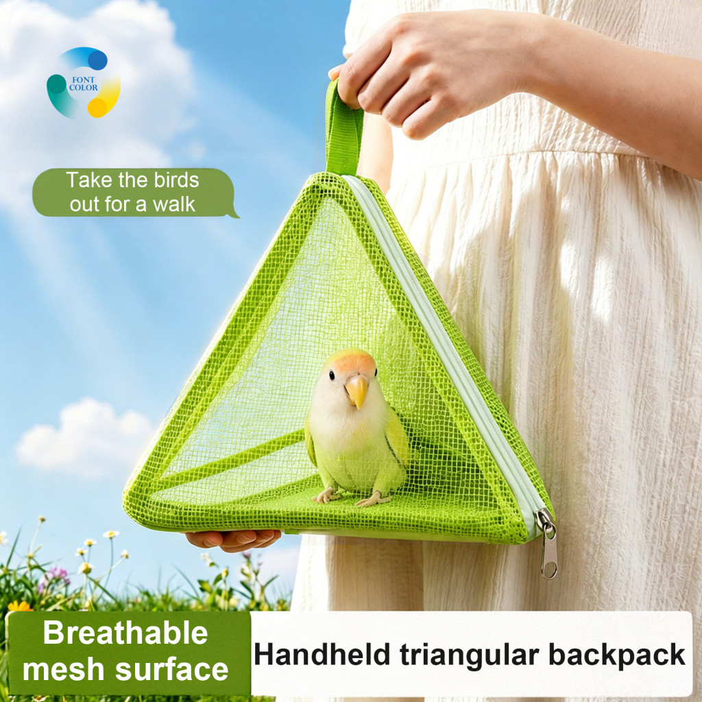 Bird Travel Carrier Portable Parrot Backpack Bag Mesh Pyramid Cage Zipper Closure Breathable Small Walking for Budgeriga