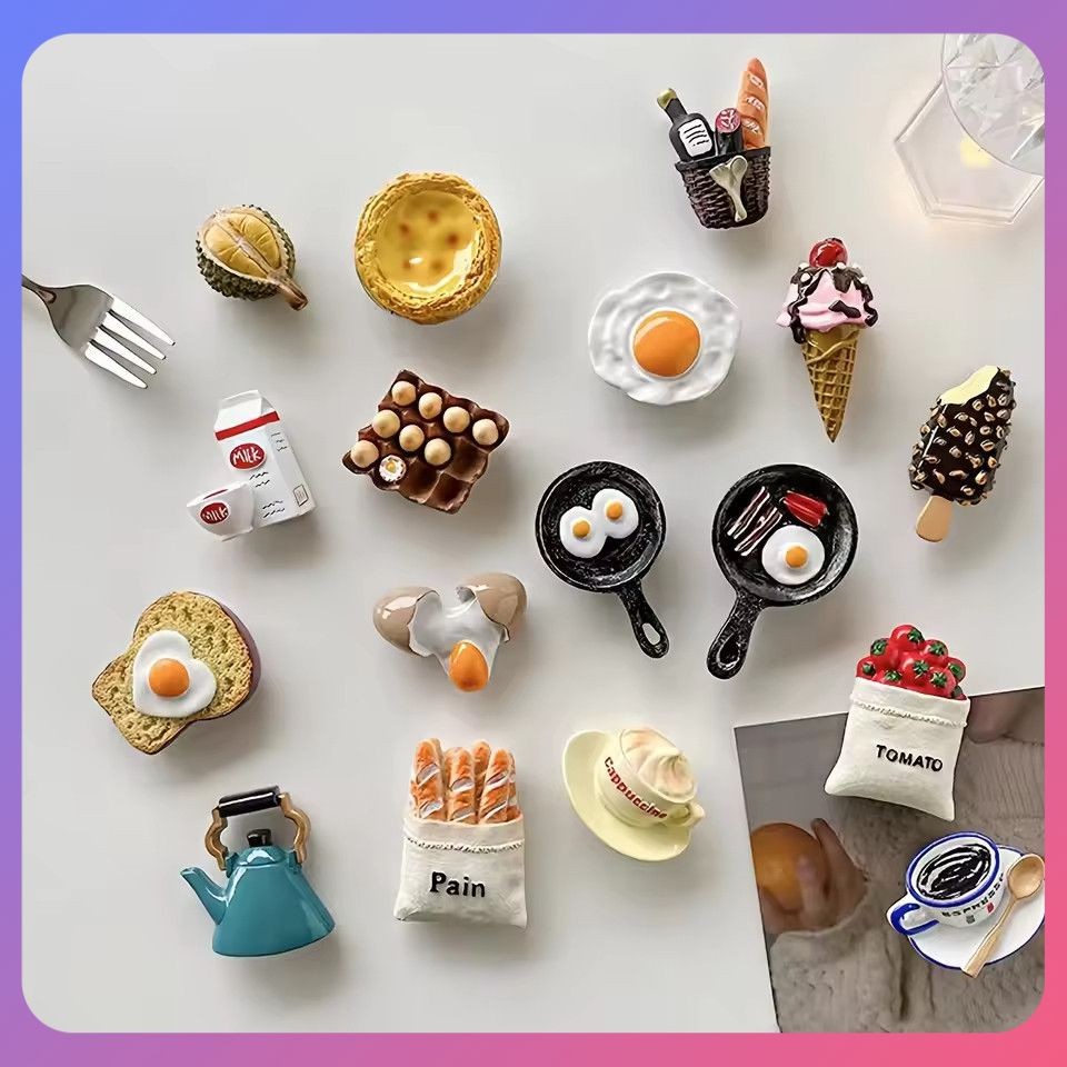 SR Simulation Food Fridge Magnets Refrigerator Magnetic Stickers Resin Egg Home Decor Magnets For Refrigerators
