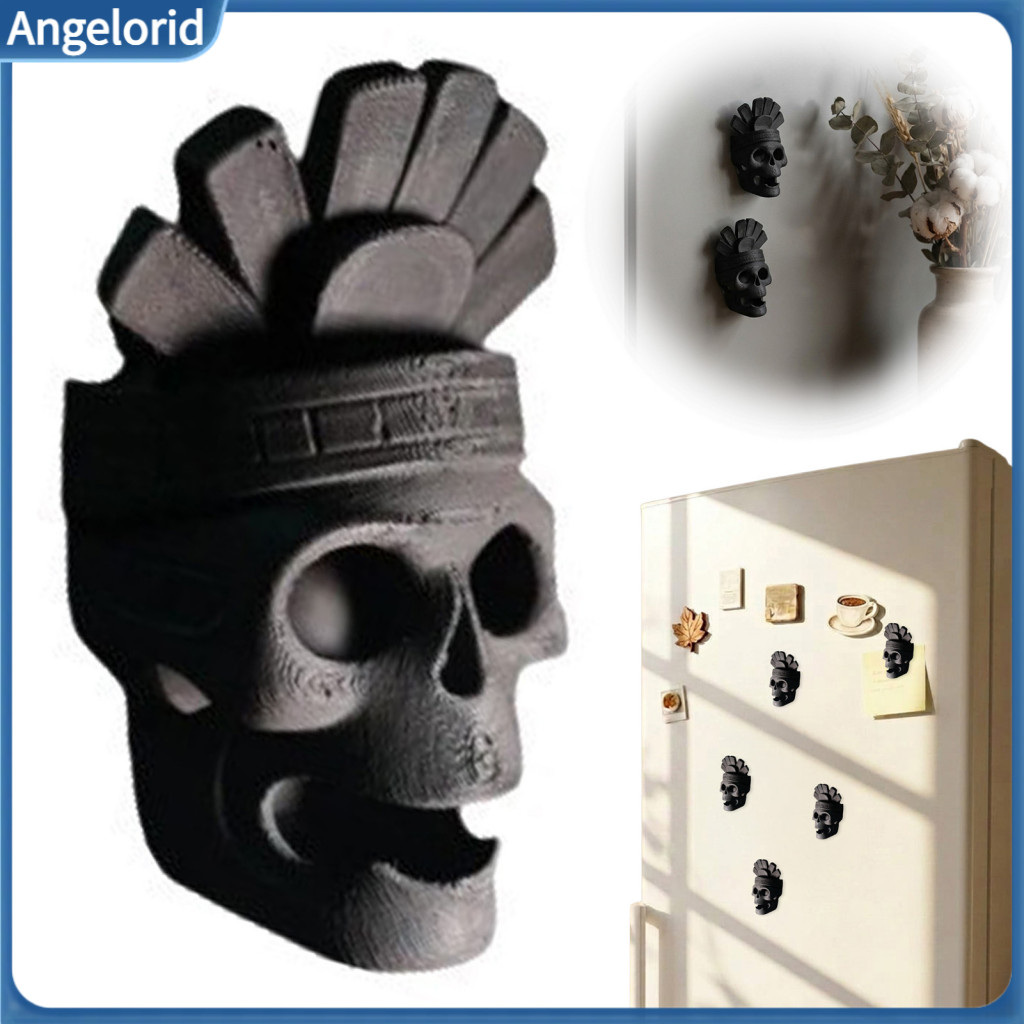 Skull Refrigerator Magnets Dark Kitchen Magnet 3d Printed Feather Crown – Fridge Halloween Magnetic Decor for Home