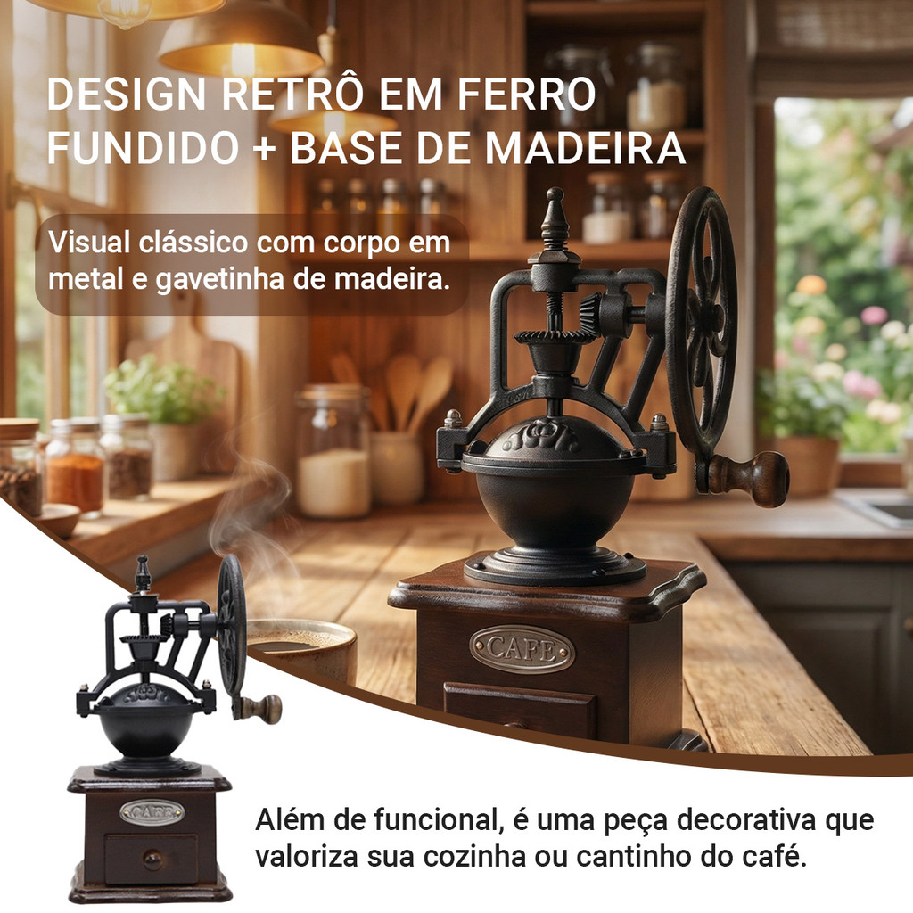 Moedor De Café/moinho De Pimenta Manual Vintage Portátil Com Gavetas e Puxadores