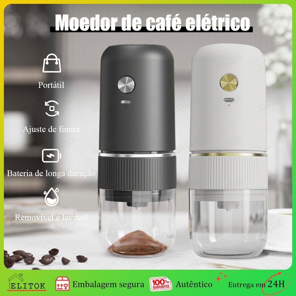 Moedor de Café Elétrico Portátil Recarregável Ajuste de Moagem Ideal para Grãos Especiarias Cereais Cozinha Doméstica