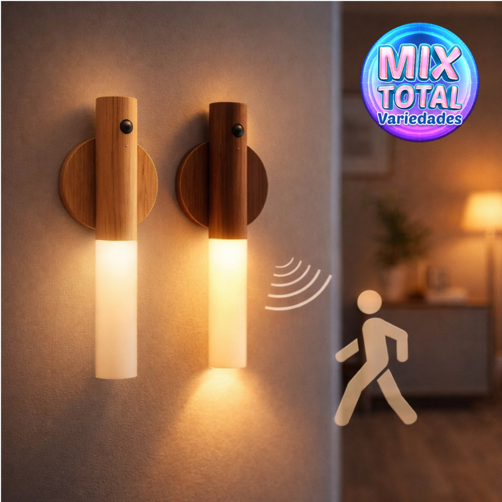 Luminária Led Recarregável Sensor de Movimento Madeira Minimalist Mesa Parede Magnética - SQ7738