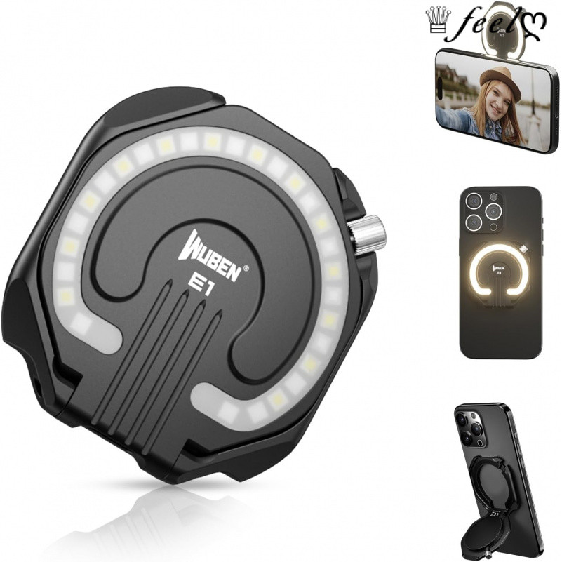 Luz LED Recarregável Para Selfie WUBEN E1 Com Luzes Fotográficas Magnéticas E Portáteis , Célula De Temperatura De Cor A