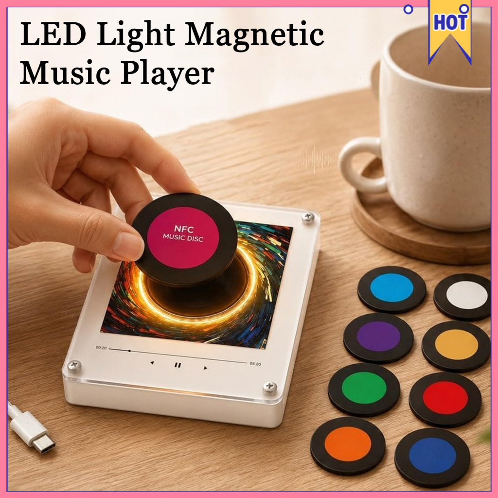 Magnetic Refrigerator Music Player with Nfc Led Light Acrylic Vinyl Fridge Magnet Stylish Home Office Decoration Gift fo