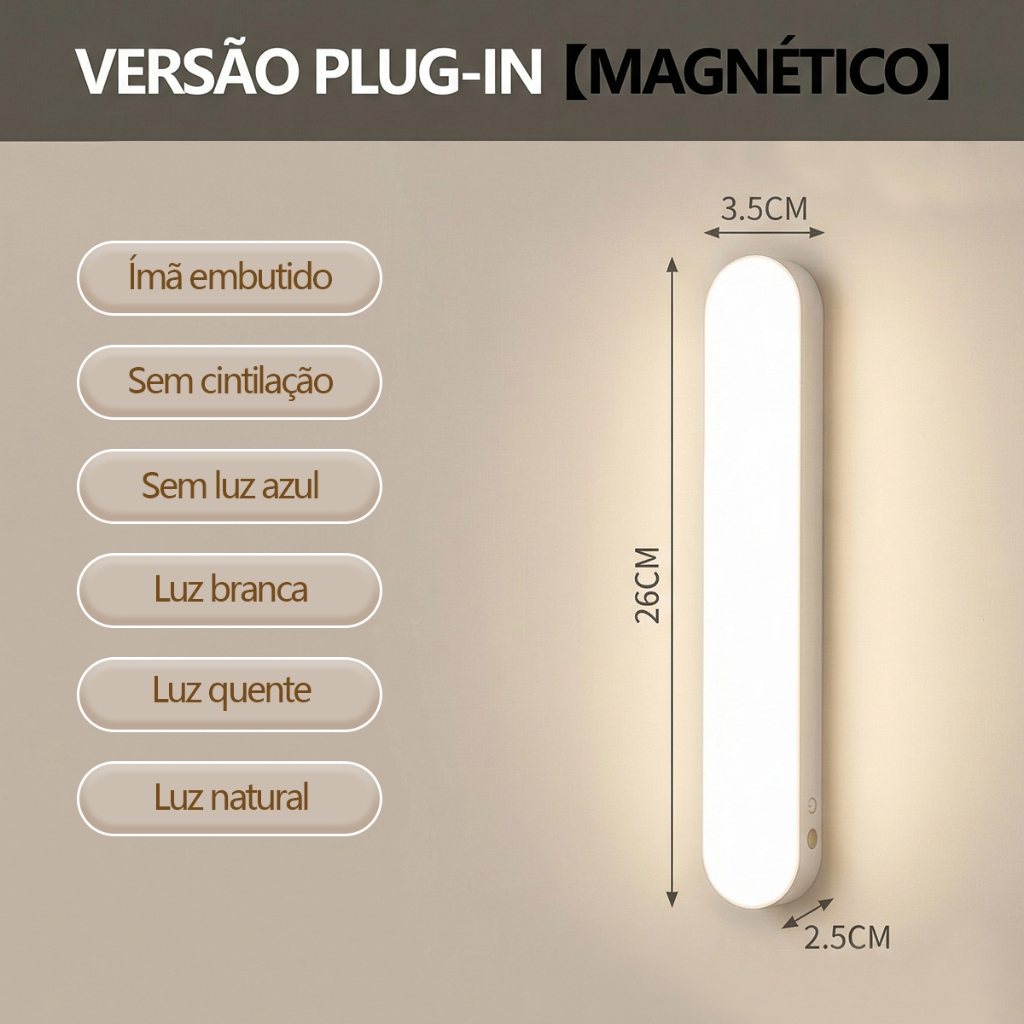 Lâmpada de Escritório Magnética – LED para Leitura, 3 Cores, Carregável