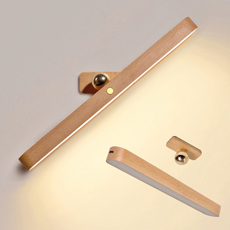 Espelho De Madeira Maciça Luz De Preenchimento Frontal USB Magnético LED Luz Noturna Lâmpada De Parede Multiuso