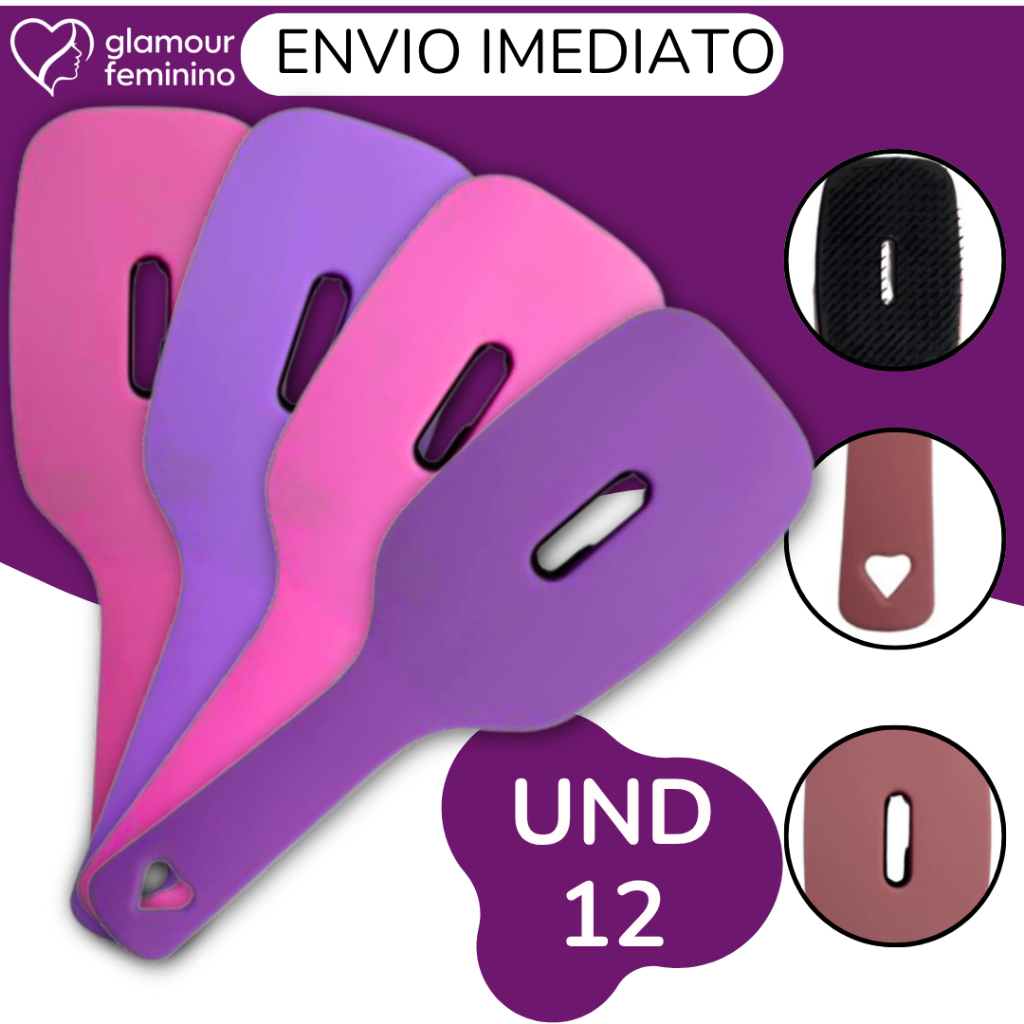 Kit 12 - Escova  Flex Fast Dry - Pente pra Cabelo - Escova Raquete - Anti Frizz - Glamour Feminino