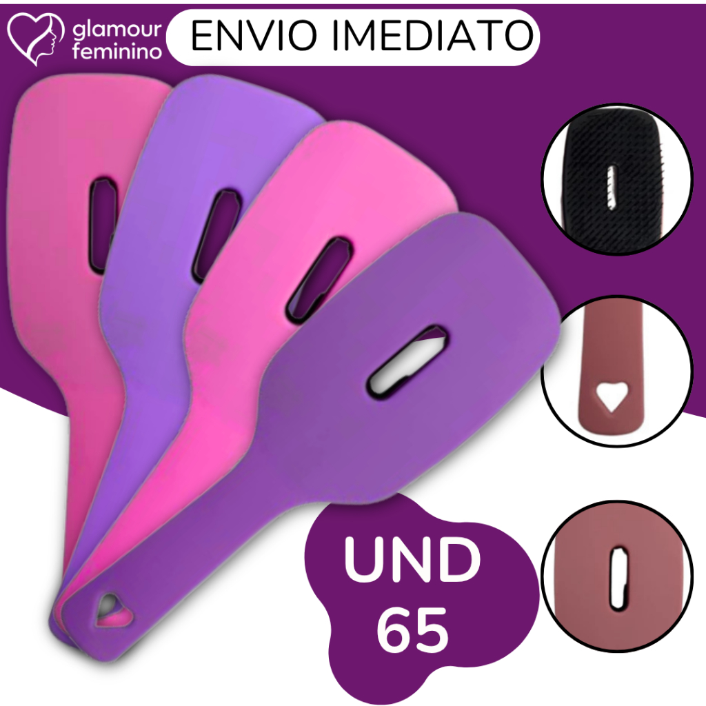 Kit 65 - Escova  Flex Fast Dry - Pente pra Cabelo - Escova Raquete - Anti Frizz - Glamour Feminino