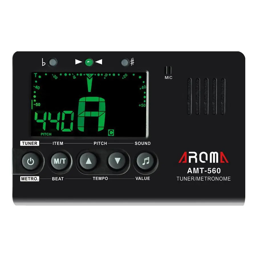 Afinador Cromático Preto Aroma AMT-560 Com Tela Metrônomo Digital