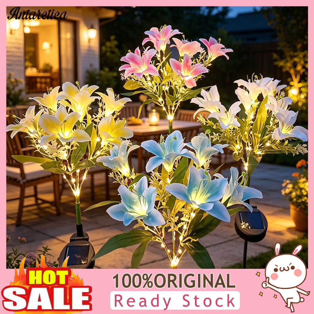 Solar String Lights for Garden Waterproof Outdoor Light 7-head Lily Led with Swaying Pole 4 Colors for Yard