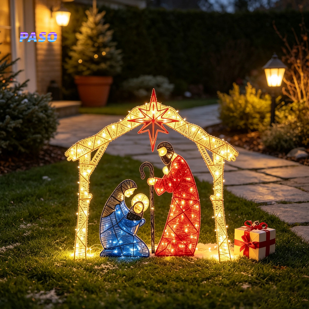 Christmas Nativity Manger Garden Ornament Waterproof Scene with Led Lights Metal Yard Art Outdoor for Lawn for Southeast