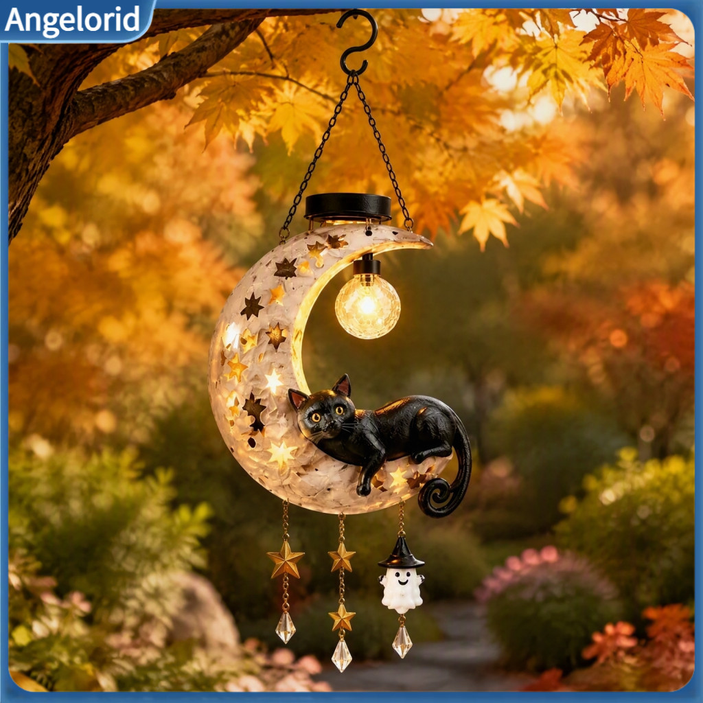 Outdoor Solar Hanging Lights Waterproof Garden Decorative Lamps Owl Cat Moon Light Wind Chime with Led for Patio for Sou