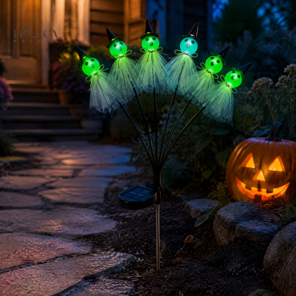 Festive Lawn Ornaments for Parties Solar Powered Halloween Ghost Lights Stake 6 Led Outdoor Waterproof Pathway Decoratio