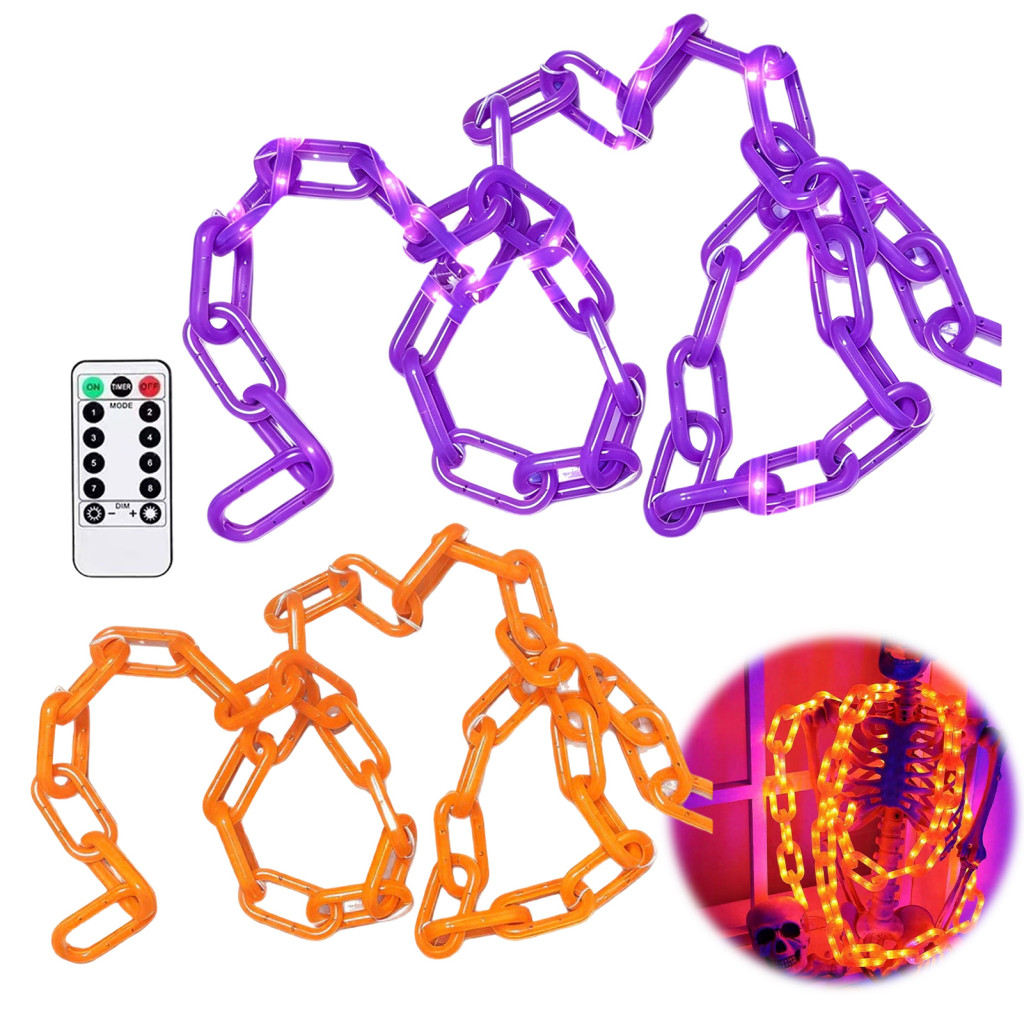 Waterproof Halloween Led Chain Lights – Bright Orange Purple Plastic Link for Garden Yard Patio Porch Tree Decoration