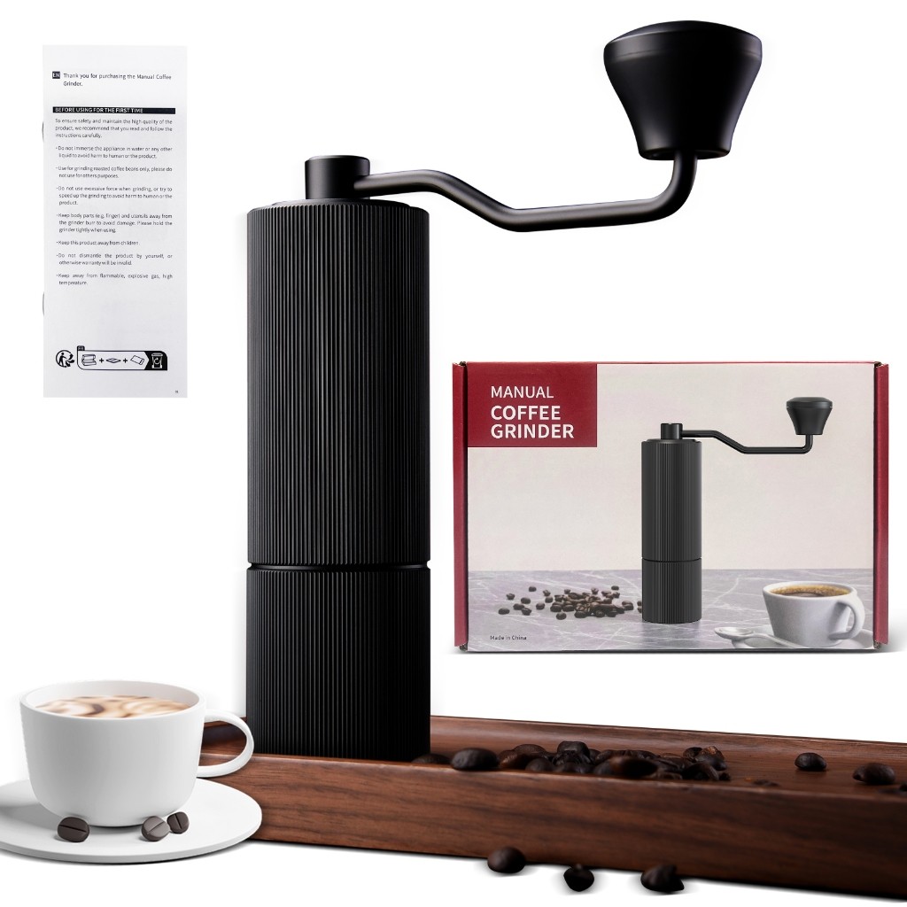 Stainless Steel and Ceramic Manual Coffee Grinder with Portable Grinding Adjustment for Beans