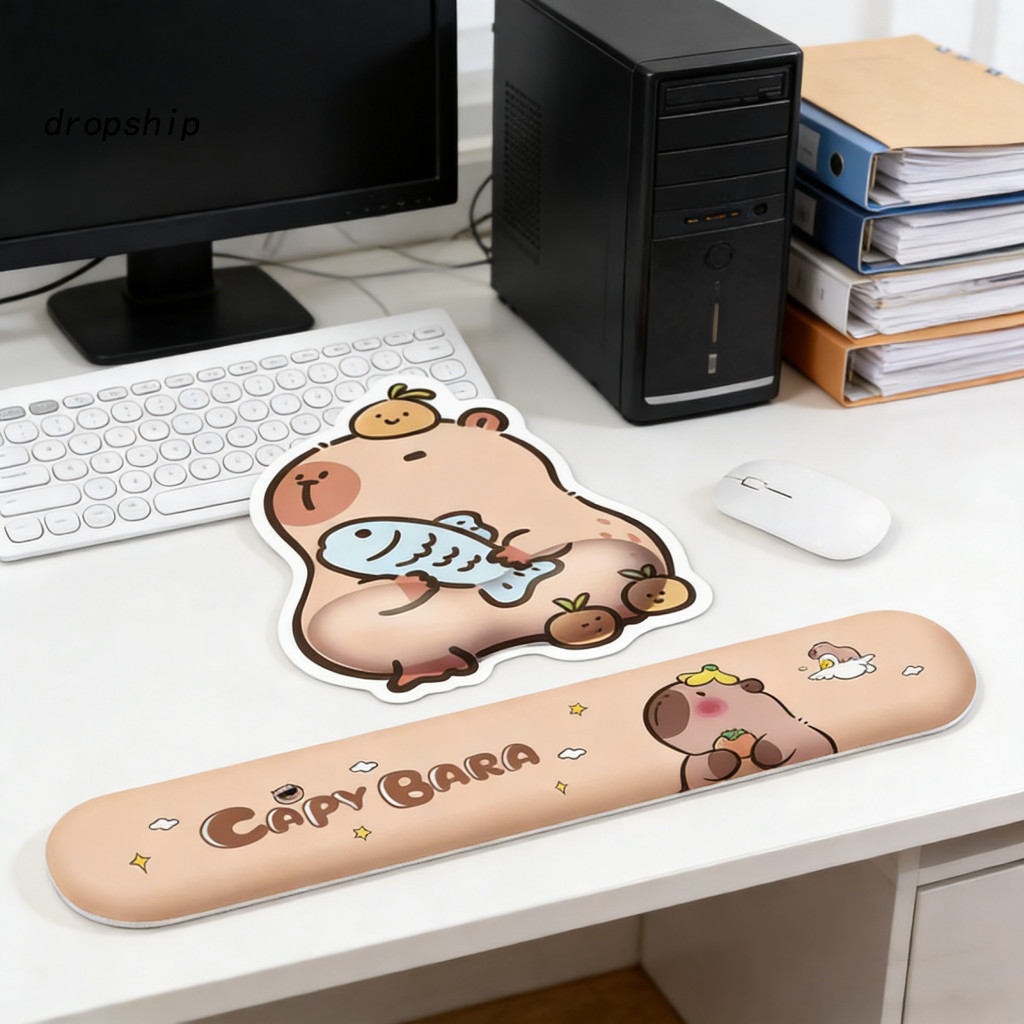 Memory Foam Wrist 1 or 2 Pcs Capybara Mouse Pad with Non-slip Rubber Base Ergonomic Keyboard Mousepad Pain Relief Suppor