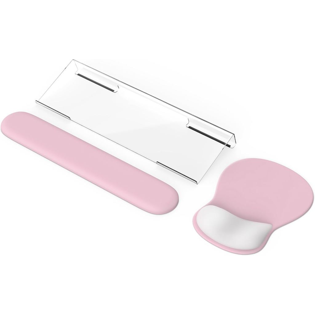 iCasso Keyboard Wrist Rest, Blush Pink Ergonomic Mouse Pad with Wrist Support,Acrylic Clear Keyboard Stand for Desktop,N