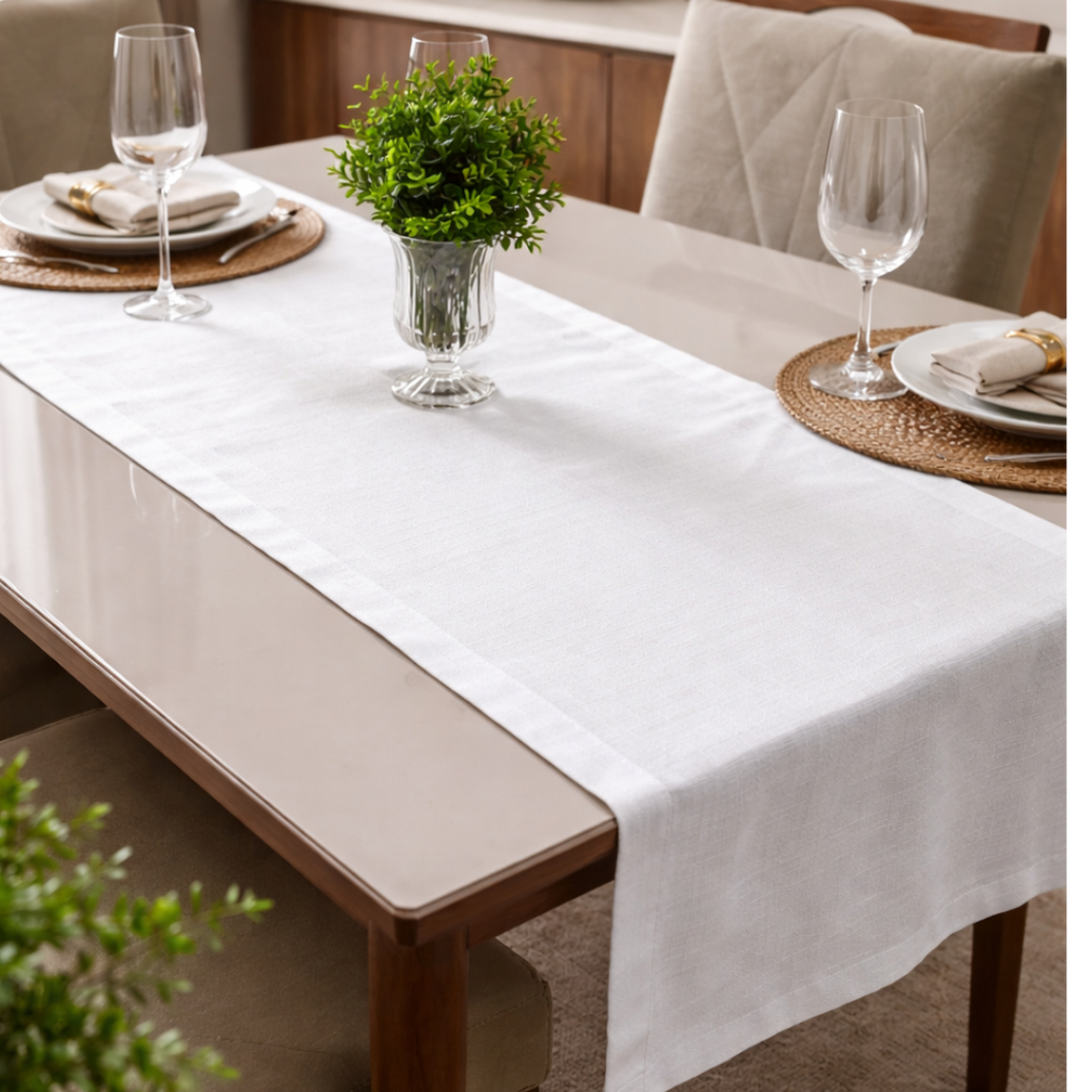 Trilho Caminho de Mesa Decoração e Luxo Maquinetado Bainha Larda 4 e 6 lugares