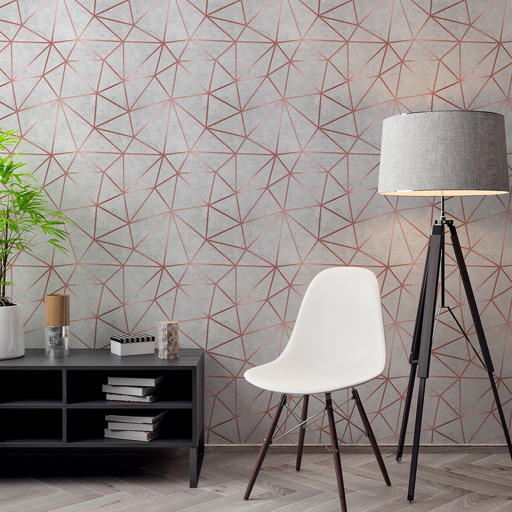 Papel de Parede Adesivo Zara Industrial Cimento Cinza com Rose Premium Adesivo Lavável - Pro Decor
