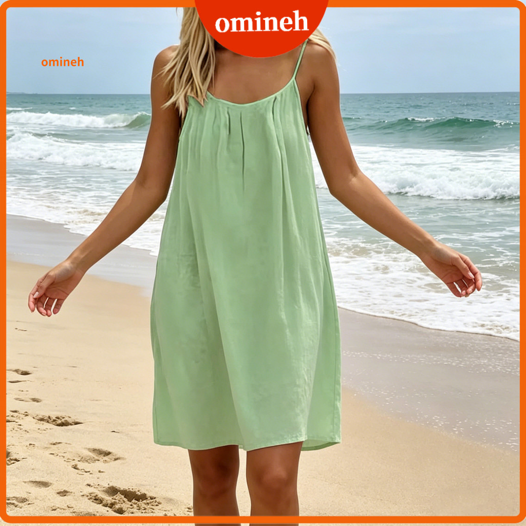 Travel Dress Gathering Women’s Summer Backless Cami – Mini A-line Skirt Soft Breathable Fabric Beach Lightweight and