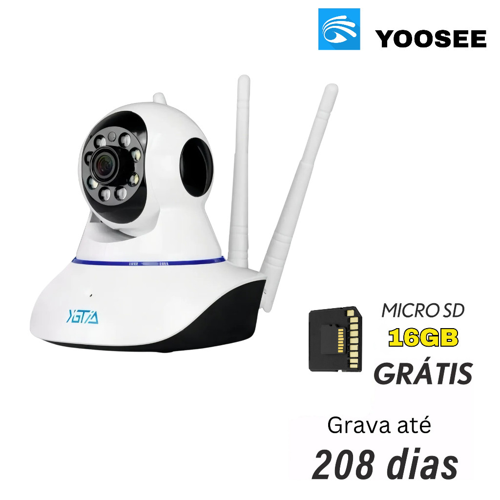 Camera Ip 3 Antenas Wifi Wireless 3° Geração Visão Noturna + MICROSD 16GB
