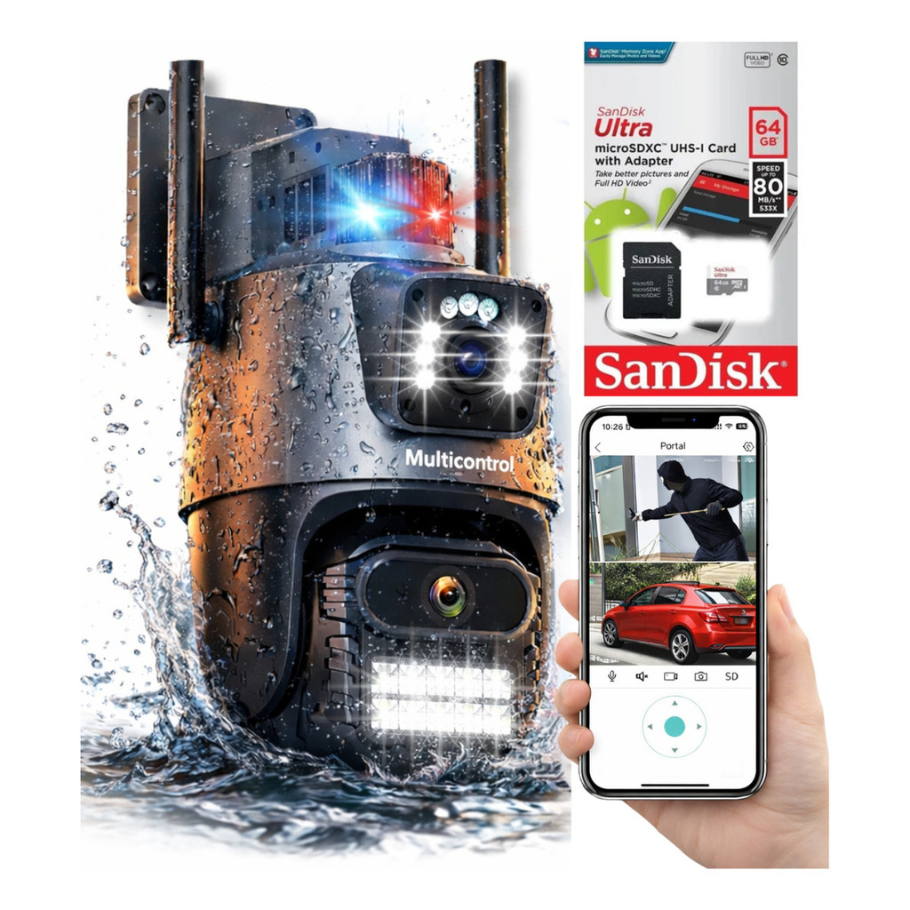 Camera Externa Lente Dupla 4k 8mp Sirene + Cartão Sd 64gb Wireless Vigilância Detecta Pessoa Alarme