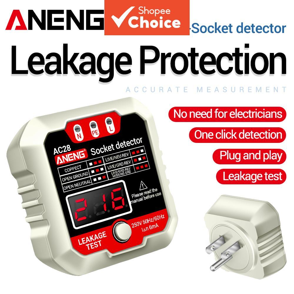 Detector de Vazamento de Tomada, Testador Digital de Tensão LCD ANENG AC28, Verificador de Polaridade, Terra e Falha de