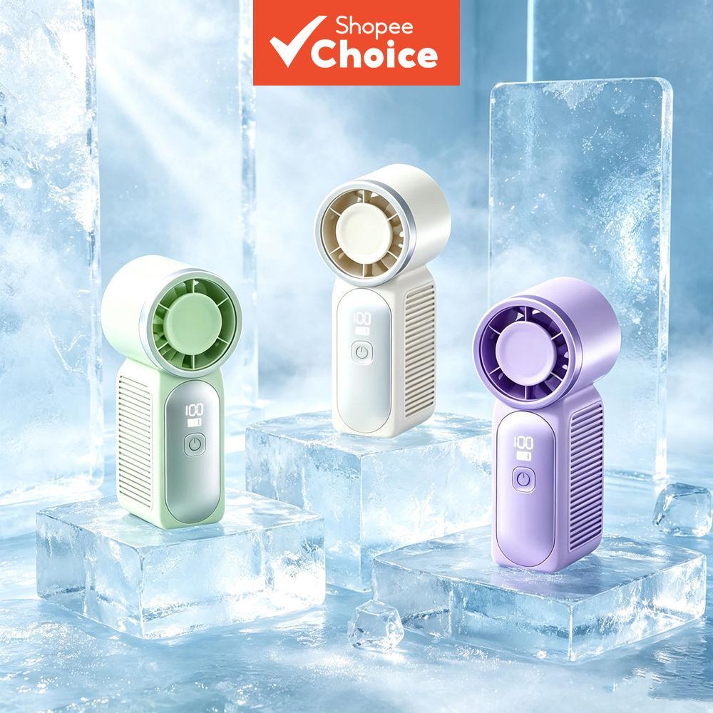 Ventilador de mão mini recarregável por USB com display digital ultra silencioso, vento potente e luz
