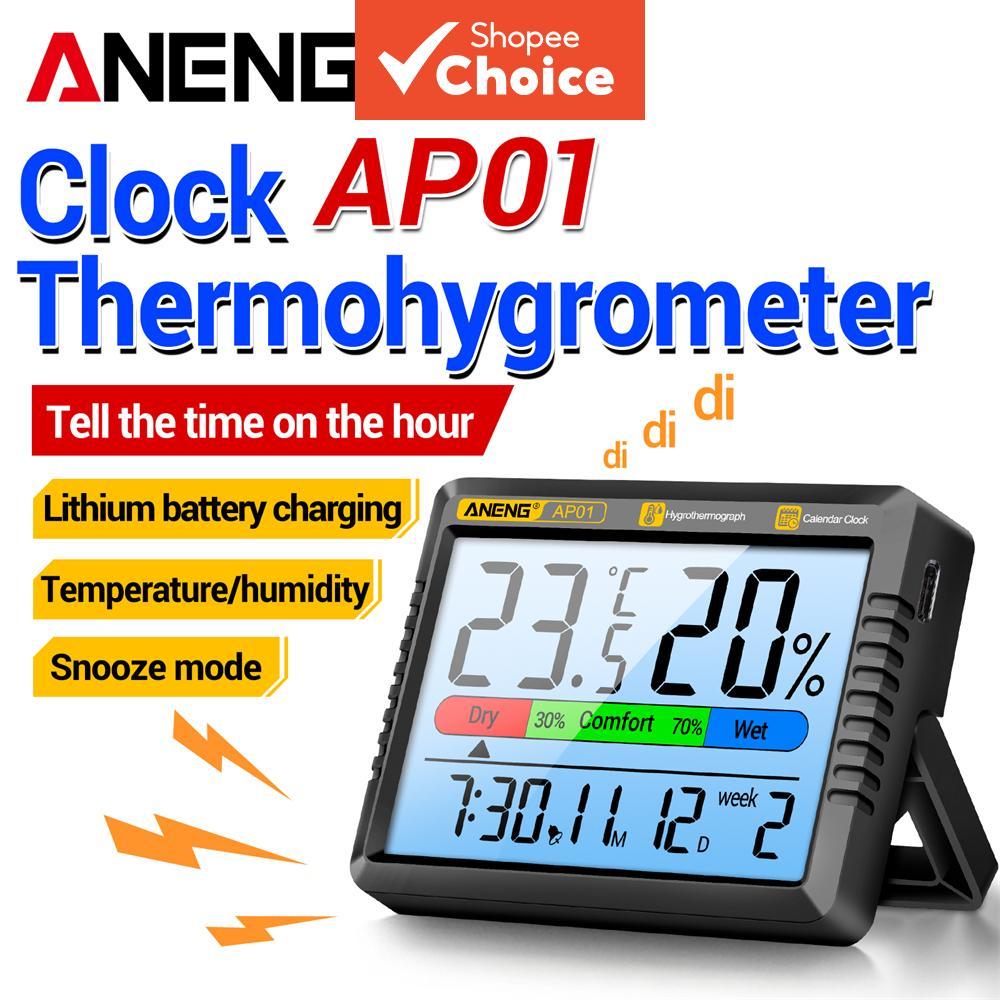 Medidor de Temperatura e Umidade Interior ANENG AP01 Termômetro Digital Inteligente para Casa com LCD, Higrômetro e