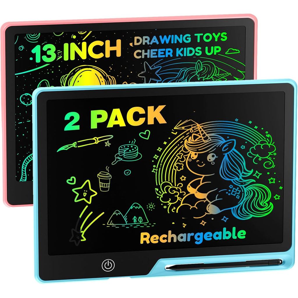 2PACK LCD Writing Tablet for Kids, Rechargeable Doodle Board Toys Gifts for 3 6 8 Year Old Girls Boys, 13 Inch Colorful