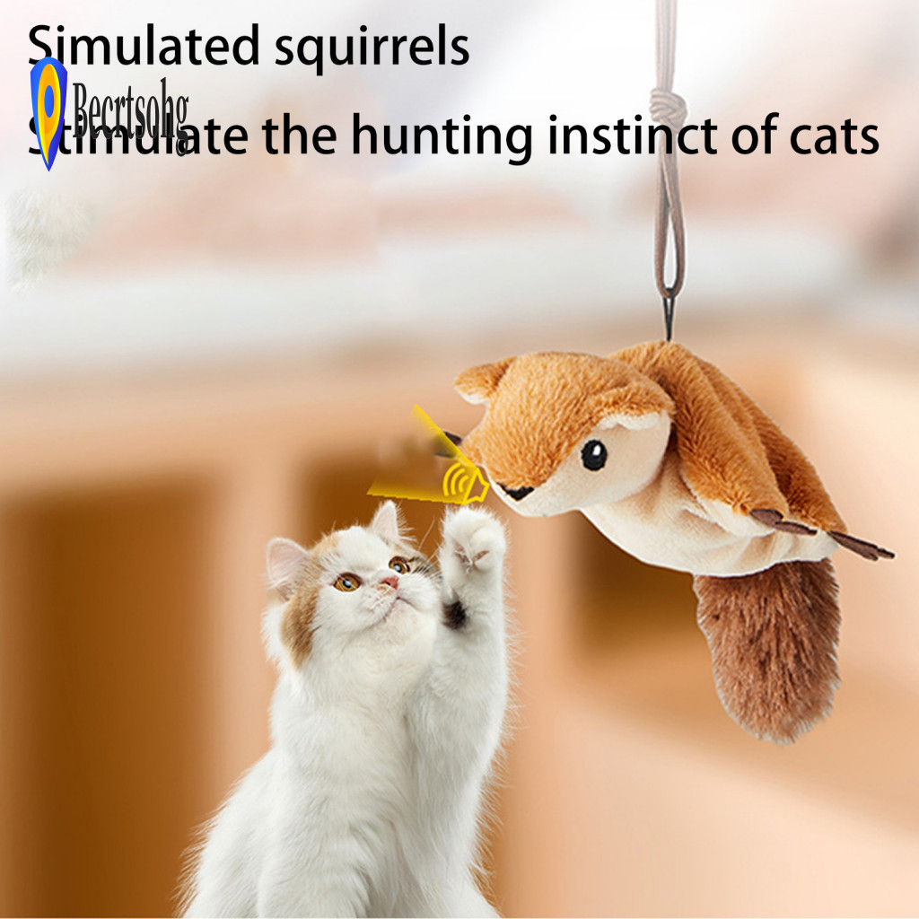 Motion Activated Cat Toys for Indoor Cats Flapping Bat Toy with Electric Chirping Bird – Rechargeable Plush Wings for