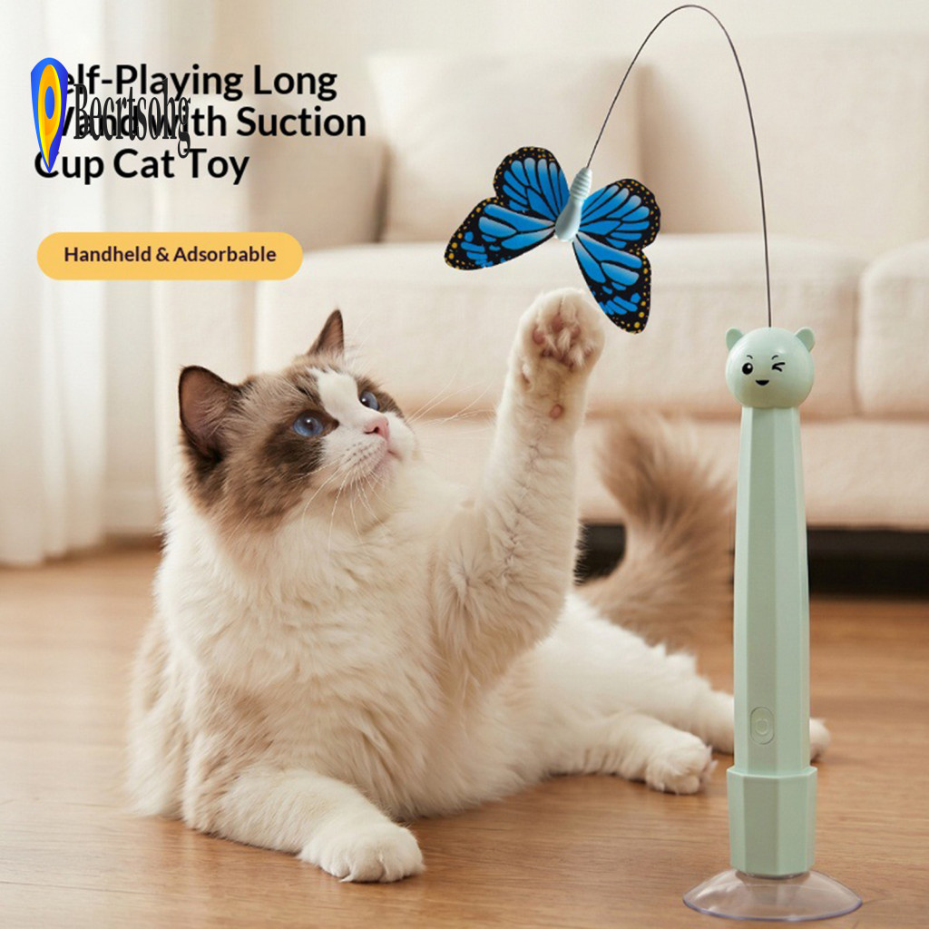 Electric Kitten Toys with Suction Cup Automatic Cat Teaser for Self Play Rechargeable Butterfly Wand Toy – 360° Spinn