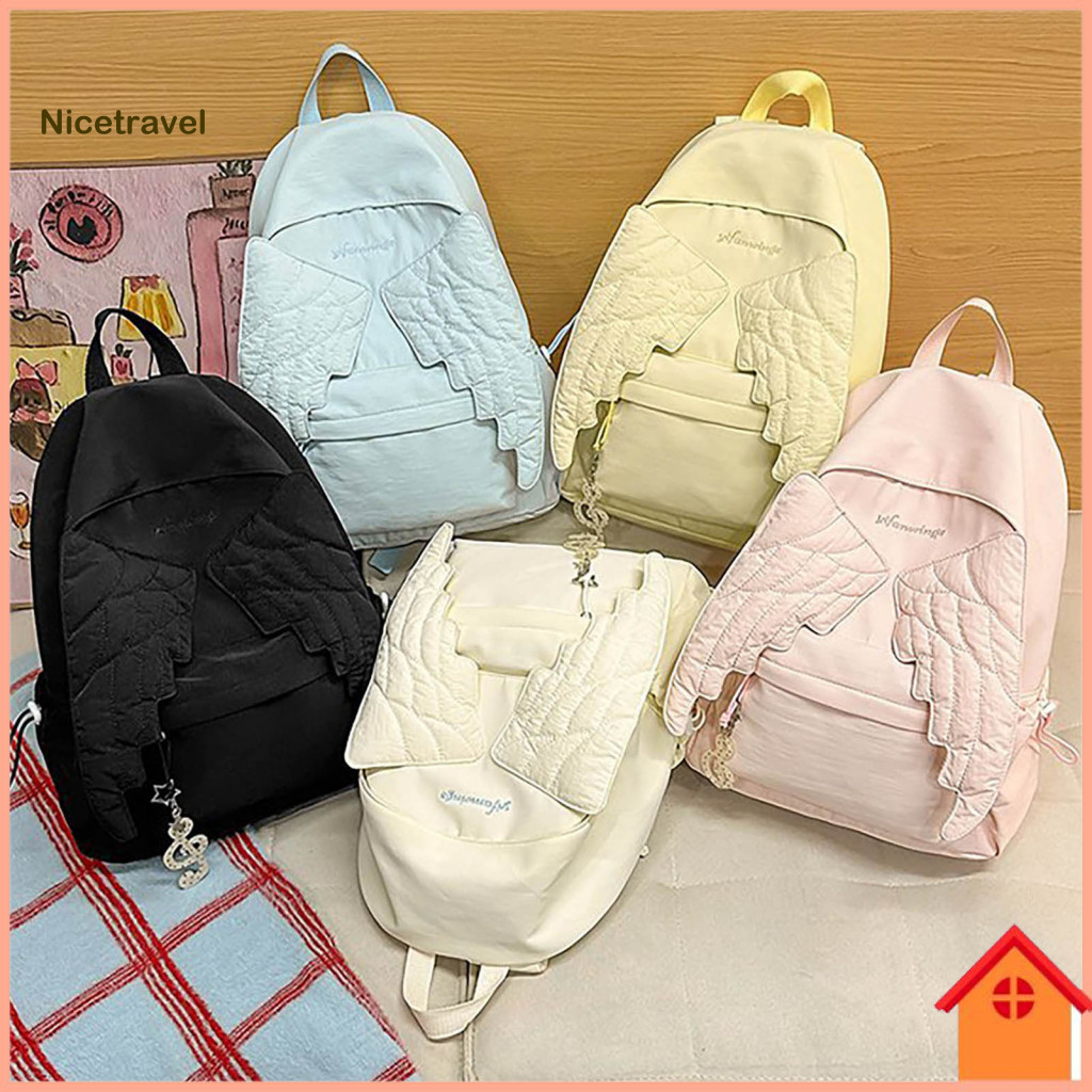 Angel Wing School Bag Portable Travel Lightweight Nylon Backpack for Women Girls – Bookbag Daypack for Outdoor Commute