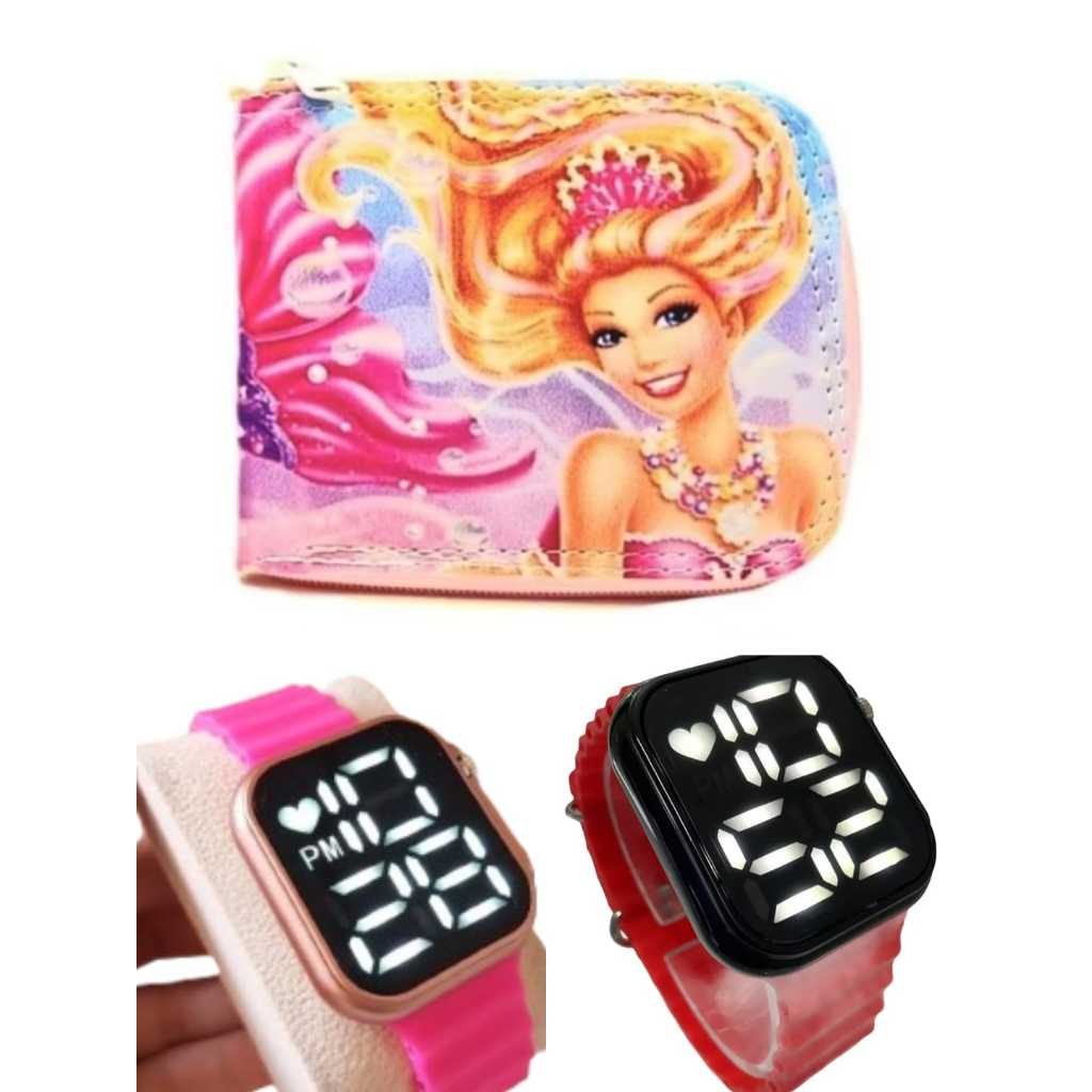 Carteira infantil Barbie e relógio digital smart a prova d agua feminino , sua filha feliz com um presente assim