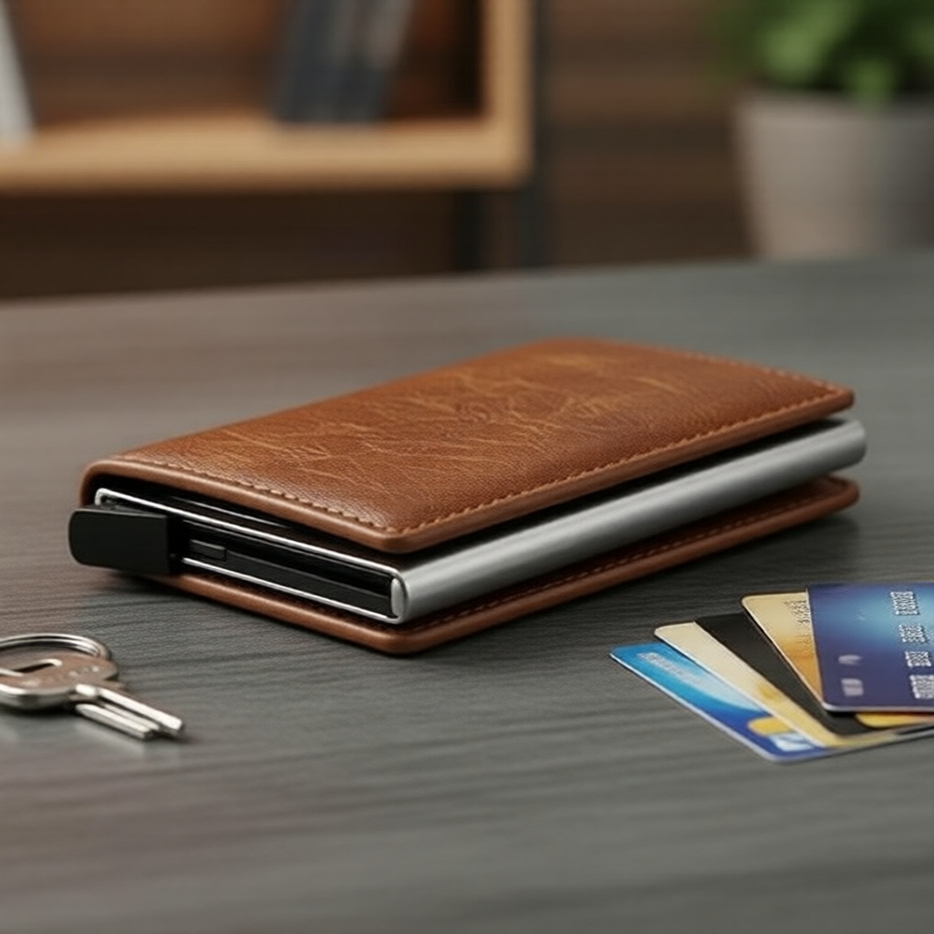 Porta-cartões de Crédito RFID Slim para Homens, Carteira Mini Smart de Couro Legítimo, Case Antifurto para Cartões