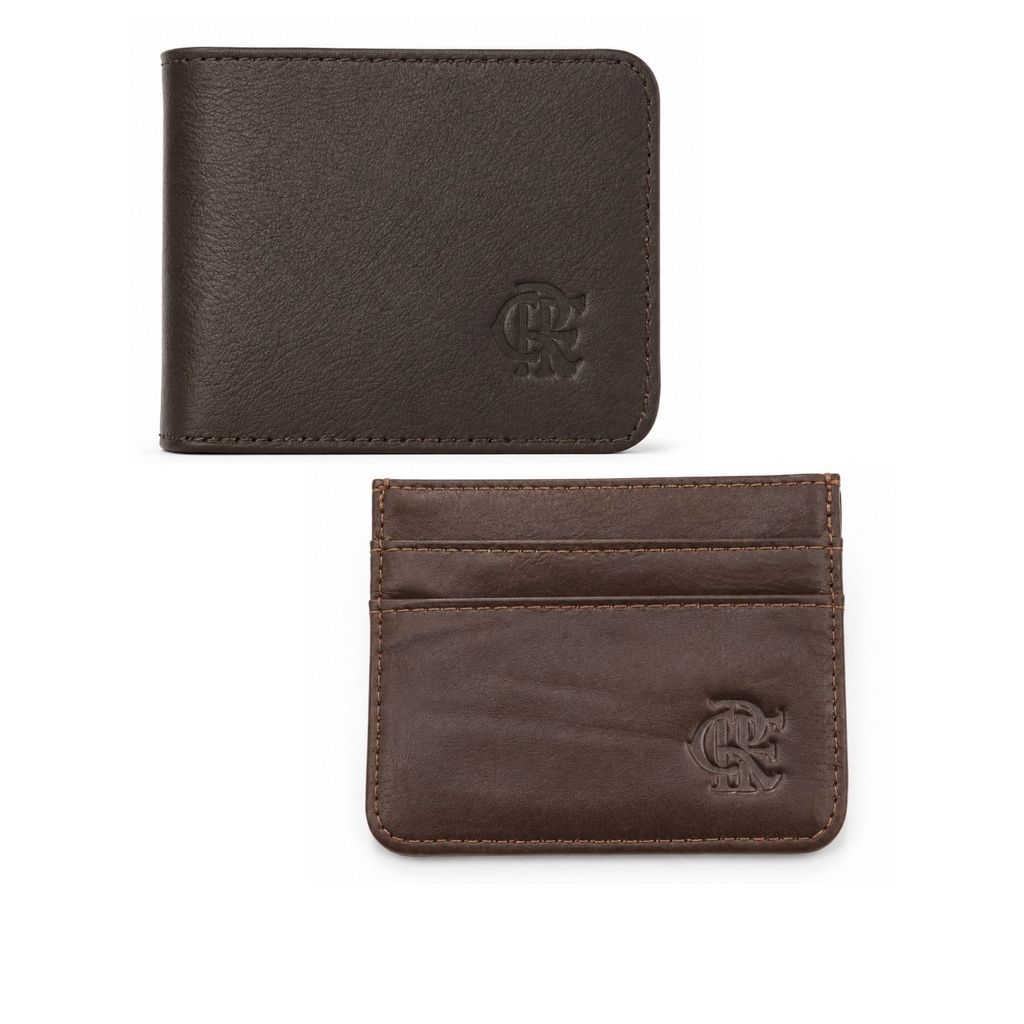Kit Carteira + Smart Card Oficial Flamengo Couro Café Legítimo Presente Licenciado Mengão