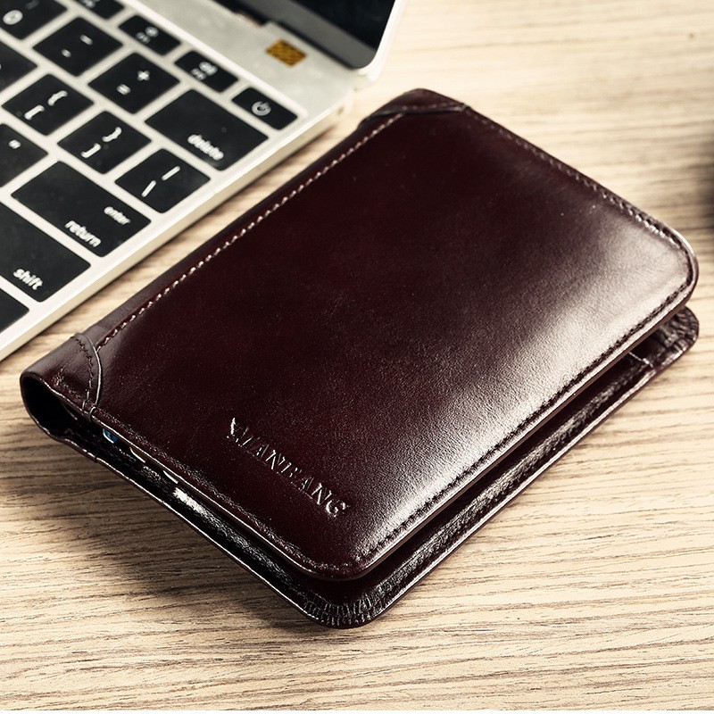 【Couro Legítimo Italiano / Caixa de Presente】Carteira Masculina MANBANG Couro 100% Original Curta Trifold Vertical Smart