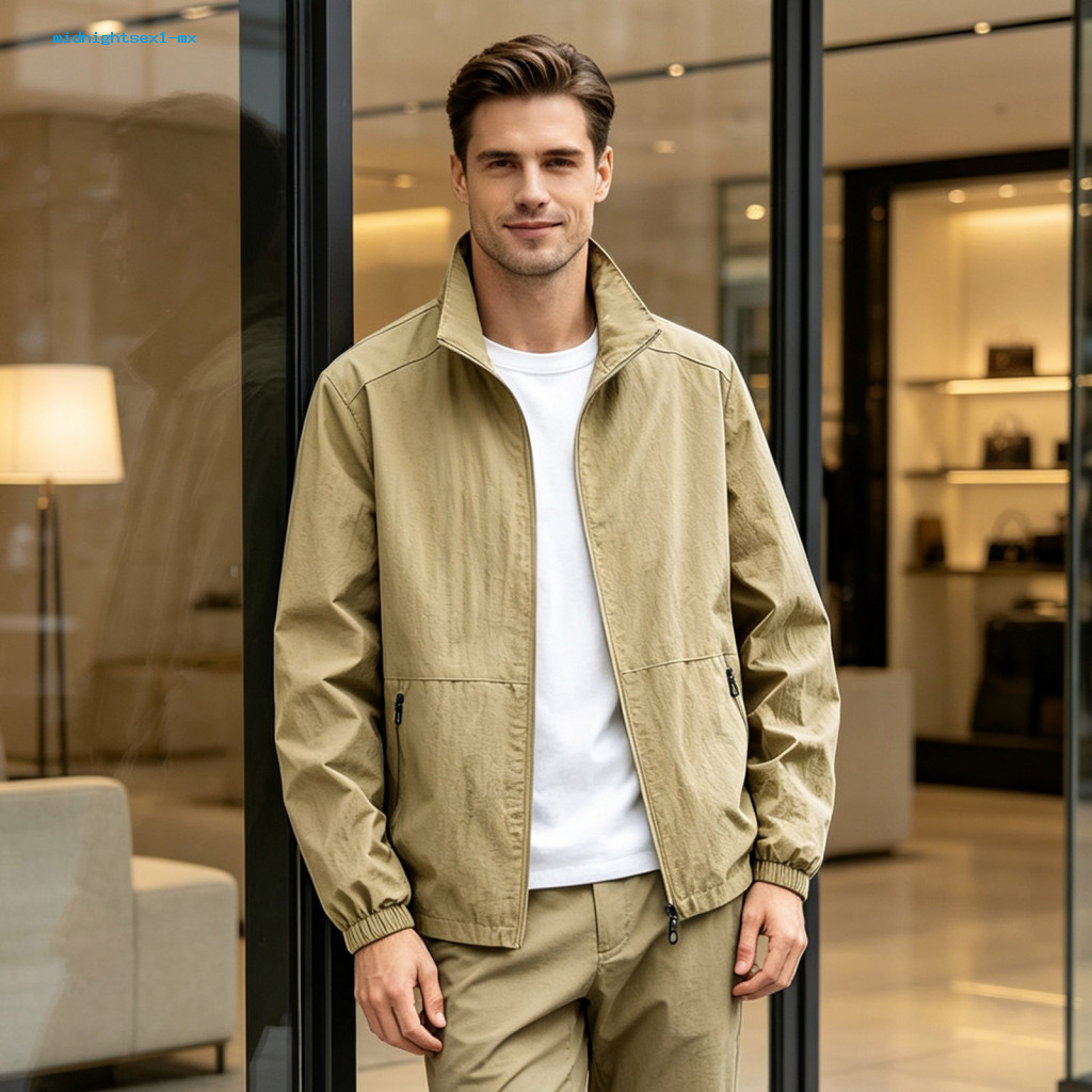 Full Zip Polyester Utility Coat Functional Outdoor Windproof Coats Men’s Windbreaker Jacket Waterproof Stand Collar Zi