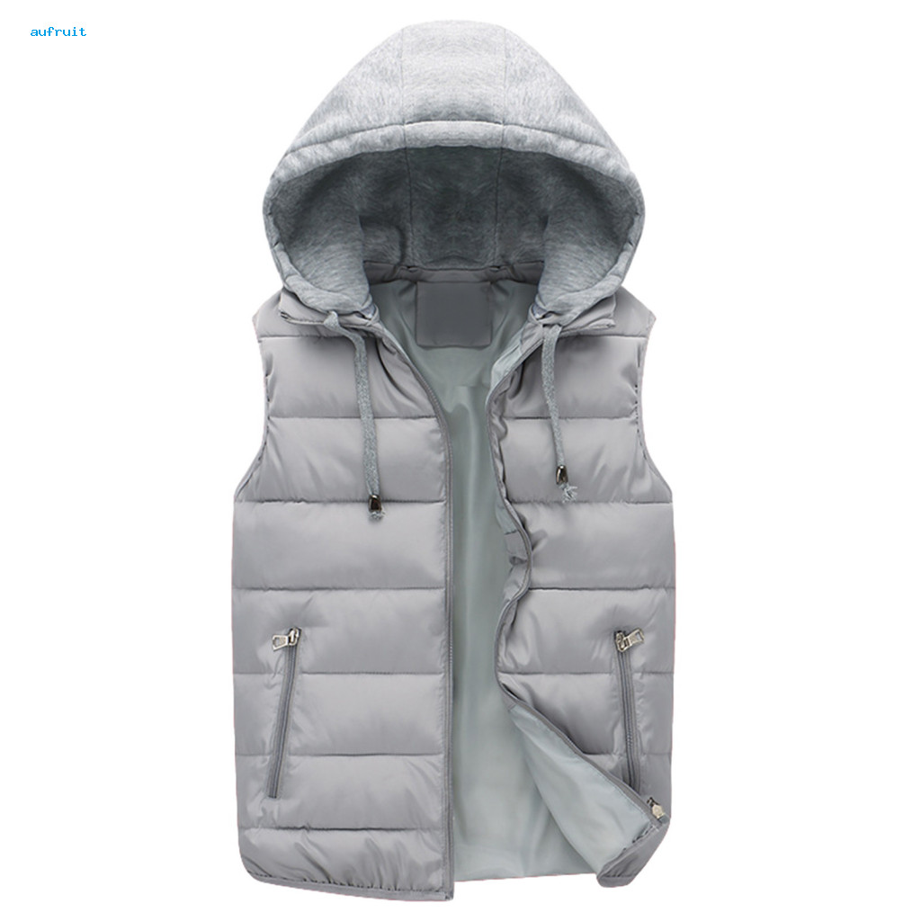 Cozy Men Vest Winter Warm Men's Autumn Waterproof with Hood Zipper Closure Sleeveless Jacket for Cold Weather Casual Out